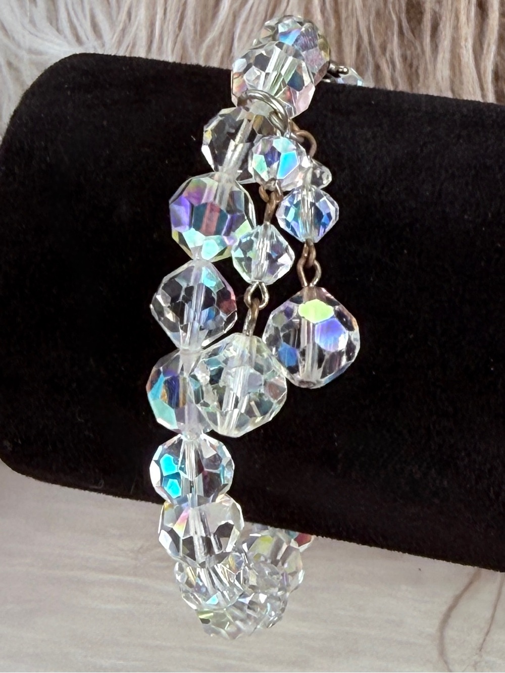 Faceted Clear Bead Dangle Bracelet Silver Tone